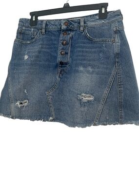 We the Free Distressed Denim Mini button fly Skirt Size 30